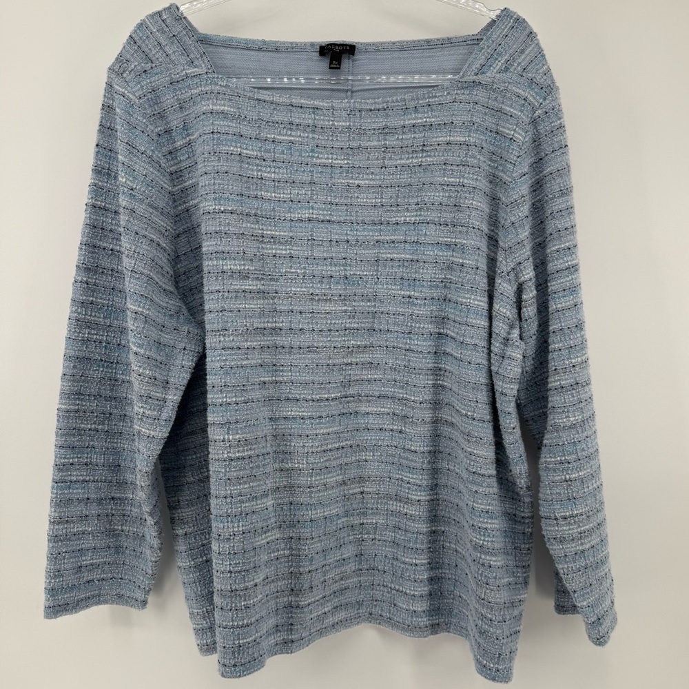 Talbots womens Tweed long sleeve Top button back light blue 3X Career Officewear